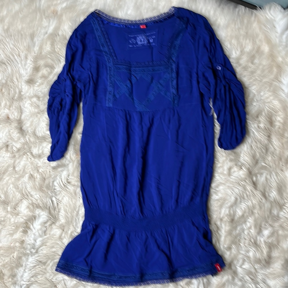EDC by Esprit lace detail navy blue long blouse with mid length sleeves